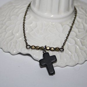 Bronze and black cross bracelet